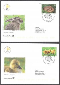 Germany 2016 Fauna Birds Gray Goose Rabbits Mi. 3217/8 2 FDC