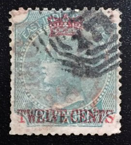 MALAYA Straits Settlements 1867 12c opt INDIA QV 4a Used SG#7 M4136