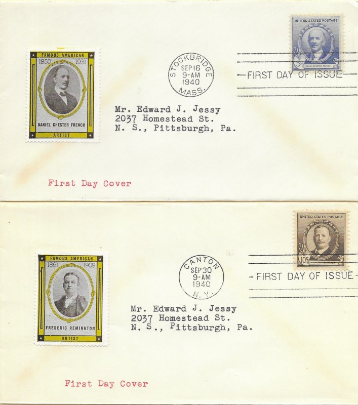 1940 FDC, #884-888, 1c-10c Famous American Artists, Reid (5)