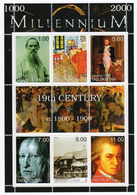 Tajikistan  1999 Millennium 19th.Century/Napoleon/Mozart/Van Gogh Sheetlet MNH