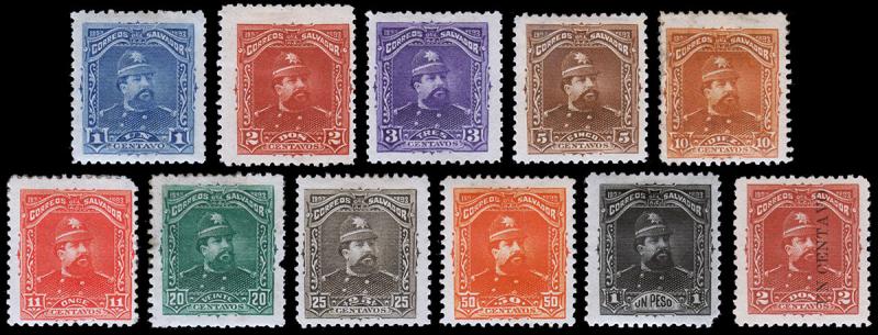 El Salvador Scott 76-85, 89 (1893) Mint H F-VF Complete Set