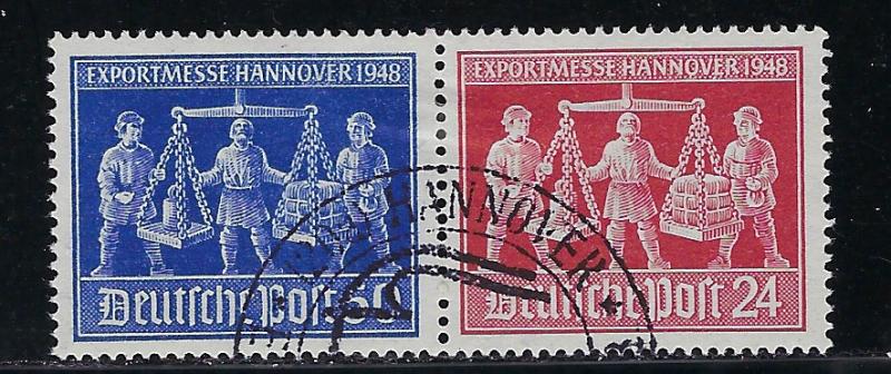 Germany AM-Post Scott # 585c, used, pair, var., experts h/s, se-tenant, WZd3