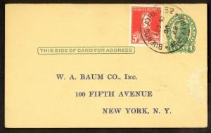 ARGENTINA 1929 5c SAN MARTIN on US 1c Postal Card Buenos Aires BAUM Co NYC USA