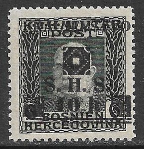 YUGOSLAVIA BOSNIA LOCAL 1919 10h on 6h Franz Josef Surcharged Issue Sc 1L27 MNH