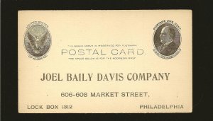 USA SC#UX18 McKinley 1Cent Black Philadelphia Advertising Postal Card Unposted