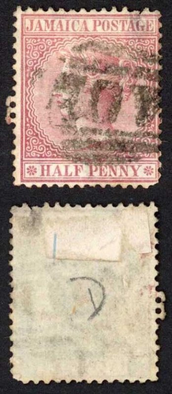 Jamaica SG7 1/2d Claret Wmk CC Kingston Type D Pmk