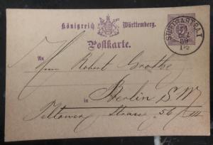 1889 Stuttgart Germany Postal Stationary Postcard Cover To Berlin