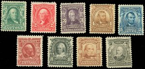 US Scott #300 // #308, MINT-VF/XF-LH Short Set, SCV $396.00! Very Pretty!