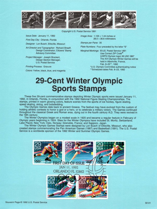 US SP997 Winter Olympics 2611-2615 Souvenir Page FDC