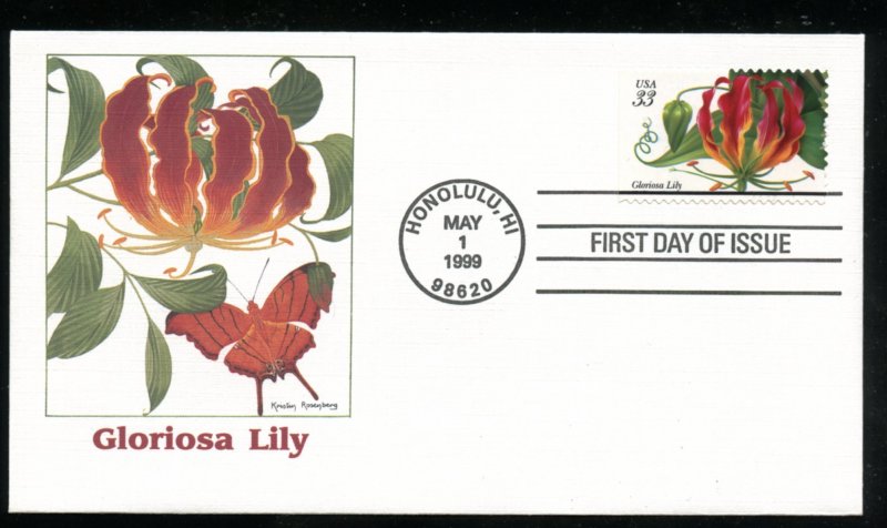 US 3312 Tropical Flowers - Gloriosa Lily UA Fleetwood cachet FDC