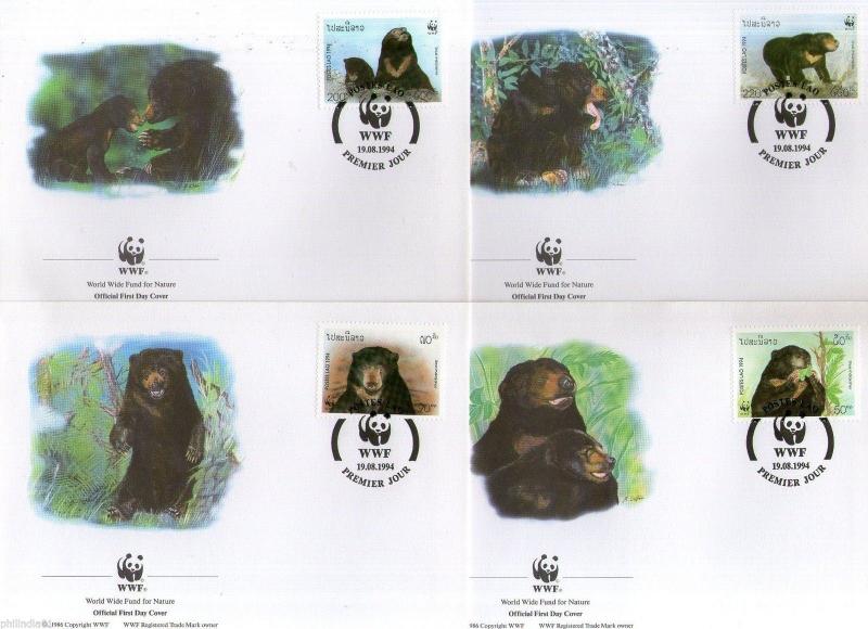 Laos 1994 Sun Bear Sc 1174-77 Wildlife Animal Mammals Fauna WWF FDCs # 097