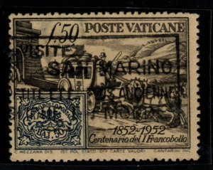 Vatican Scott 155 Used Mail Coach stamp centenary  with San Marino cancel