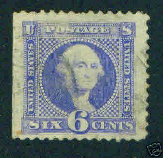 USA Scott 115 Washington 1869 6c Grill ?  CV $225