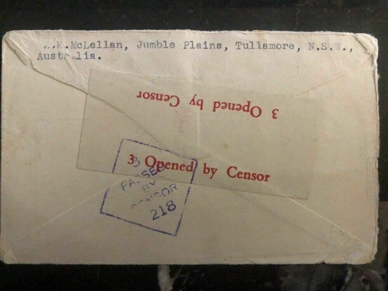 1940s Tullamore NSW Australia To Malaya Japan POW Prisoner of War Camp Cover