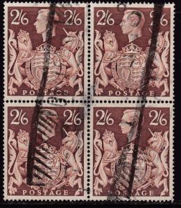 Great Britain 1939 King George VI.. 2/6 Used Block of Four  Well Centered F/VF