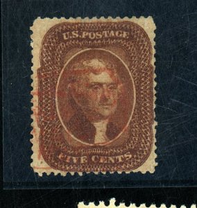 U.S. #30 USED FVF RED CANCEL Cat $1,375