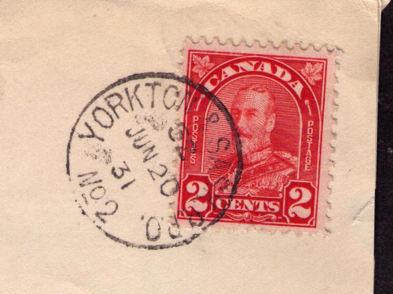 Canada # 165 used  cover with VF Yorkton & Sa RPO #WT994.027