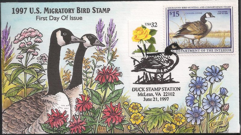 Fred Collins Hand Painted FDC for the 1997 Federal Duck Stamp