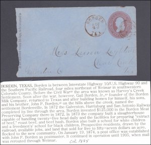 Colorado County Borden Circa 1885 DPO Dead Post Office 1874-1905 ( Postal His...