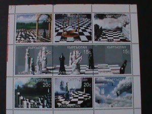 ​KYRGYZSTAN 1999 WORLD FAMOUS CLASSIC CHESS & CHESS BOARD-MNH-SHEET VF RARE