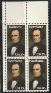 USA Stamps, Scott# 2047,  block of four, MNH,  N. Hawthorne, writter/novels