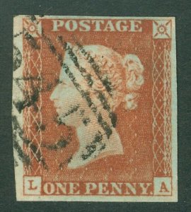 SG 8 1d red-brown plate 43 lettered LA. Very fine used 4 margin example 