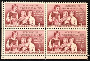 U.S. Mint Stamp Scott #1093 3c Teachers Corner Sheet Margin Block. Superb. NH.