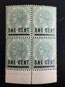 Malaya Straits Settlements 1892 QV 1c on 8c 4V Block MH SG#93 M2069