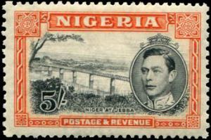 Nigeria SC# 64c SG# 59  George VI Perf 13x11-1/2 5sh MLH 110GBP