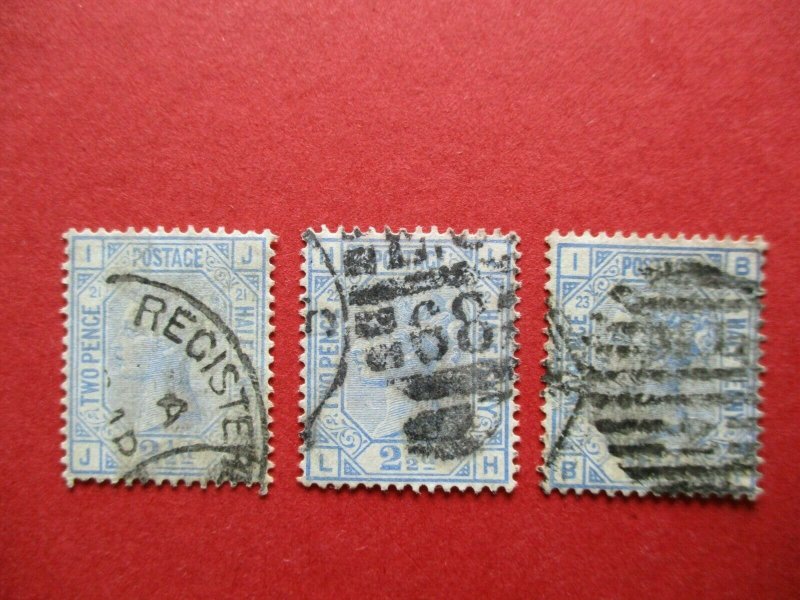 SG157 Great Britain Victoria Surface Printed 1881 2.5d Blue Plates 21 22 23 Used