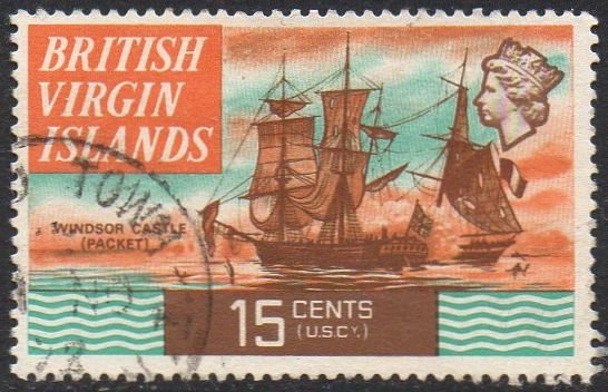 British Virgin Islands 1970 15c Windsor Castle (sailing packet), 1807 used