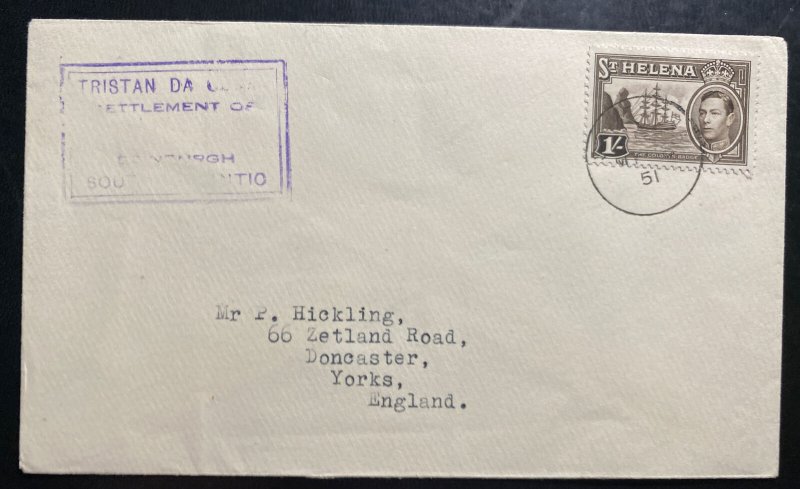 1951 Tristan Da Cunha Colony Badge Issue Stamp Cover To Yorks England 