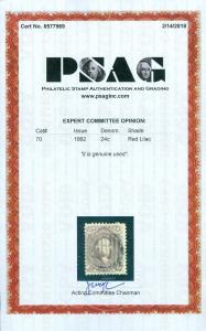 EDW1949SELL : USA 1862 Sc#70 Used Very Fresh neat grid cancel PSAG Cert Cat $300