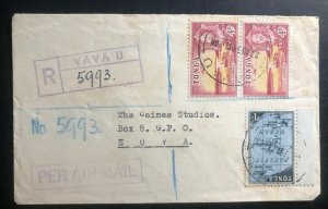 1954 Vavau Tonga Toga Airmail cover To Caines Studios In Suva Fiji