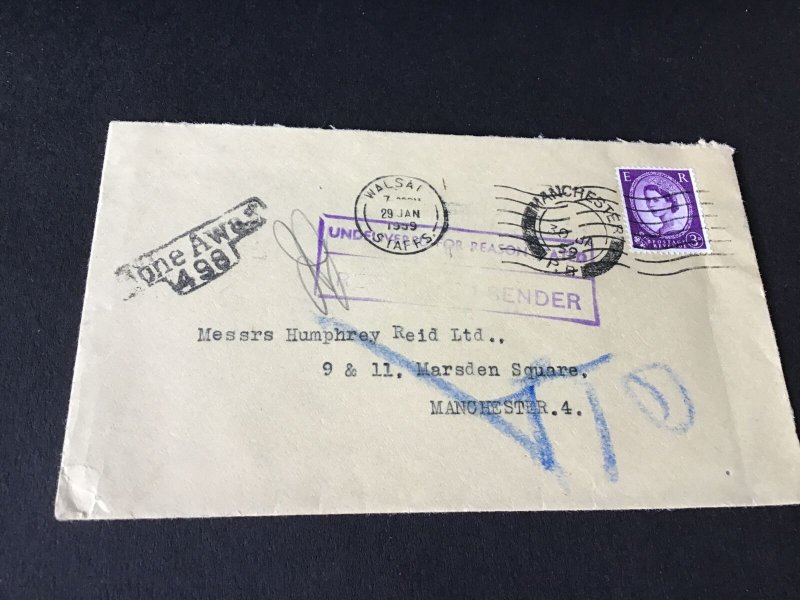 Manchester From walsall  1959 gone away stamps cover Ref R28787