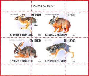 A4465 - SAO TOME & PRINCIPE- ERROR MISPERF, Miniature sheet: 2008 Rabbits, Hares