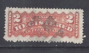 Canada # F1i VF USED 2c ORANGE-RED REGISTRATION  FANCY CANCEL  BS27054