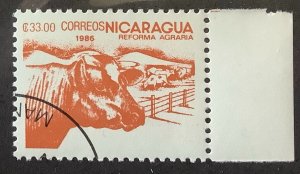 Nicaragua 1986 Scott 1535 CTO -  33.00 C$,  Agrarian Reform,  Cow and pasture