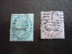 Stamps - Indian Convention State Jhind-Scott#O1-O2 - Used Part Set of 2 Stamps