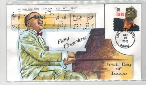 2013 COLLINS HANDPAINTED SINGER PIANIST RAY CHARLES FIRST DAY OF ISSUE