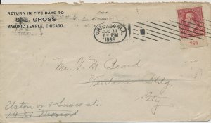 S.E. Gross Masonic Temple Chicago corner 2c PL#758 1898 machine cancel block slu