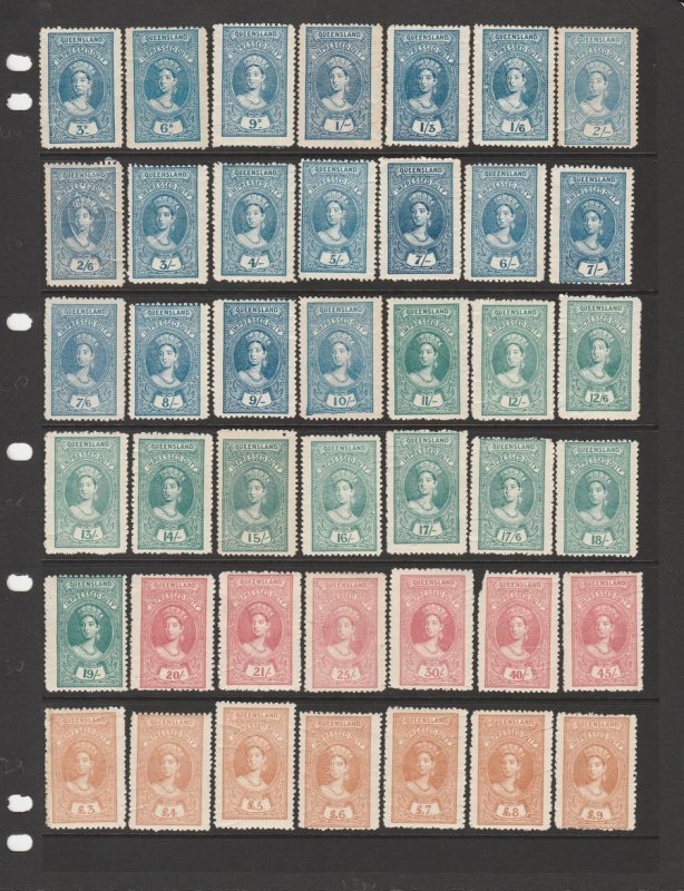 QUEENSLAND Impressed Duty: 1895 QV Revenue set 3d-£500. MNH **. RARE!