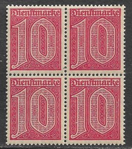 GERMANY 1920-21 10pf Carmine Rose OFFICIAL Block of 4 Sc O2 1MLH/3MNH