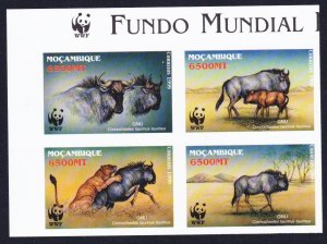 Mozambique WWF Blue Wildebeest T1 Imperf Block of 4 WWF Logo 2000 MNH