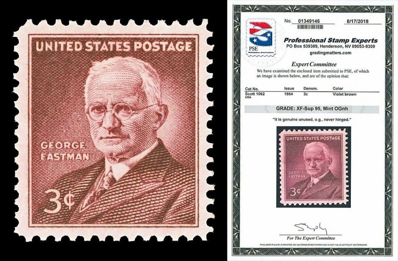 Scott 1062 1954 3c George Eastman Issue Mint Graded XF-Sup 95 NH with PSE CERT