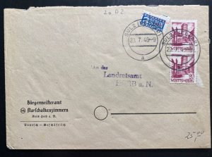 1949 Sulz Germany Allied occupation commercial  Cover Overprinted Tax Stamp