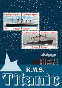 Togo 2012 - 100th Anniversary Titanic - Sheet of 4 MNH