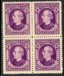 SLOVAKIA 1939 30h Andrej Hlinka BLK of 4 w Variety DOT in HAIR at NE Sc 29 MNH