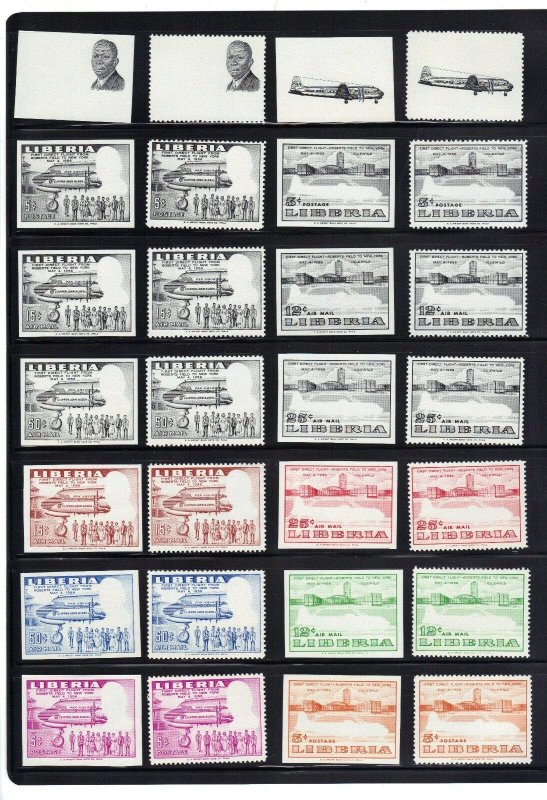 Liberia Color Proof Stamp Set 40 perf/imperf Sc#362-63 C107-C110 Incl Actual Set