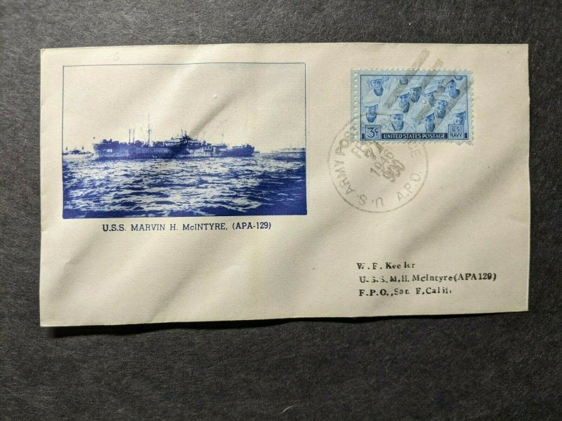 USS MARVIN H. McINTYRE APA-129 Naval Cover 1946 PHOTO Cachet APO 900 MANILA, PI